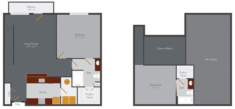 Floor plan for 1 bed, 2 baths, 1243 sqft
